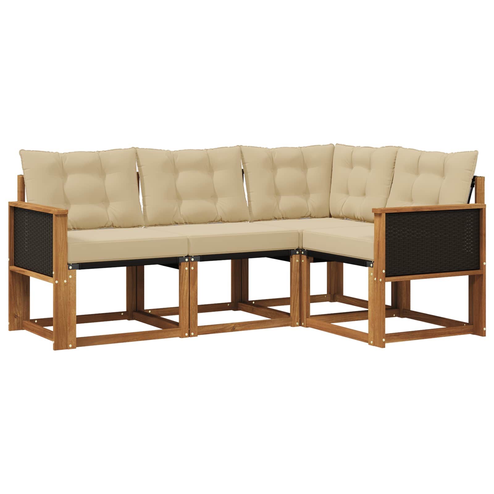 Conjunto de sofás de exterior con cojín 4 pcs Natural y Beige