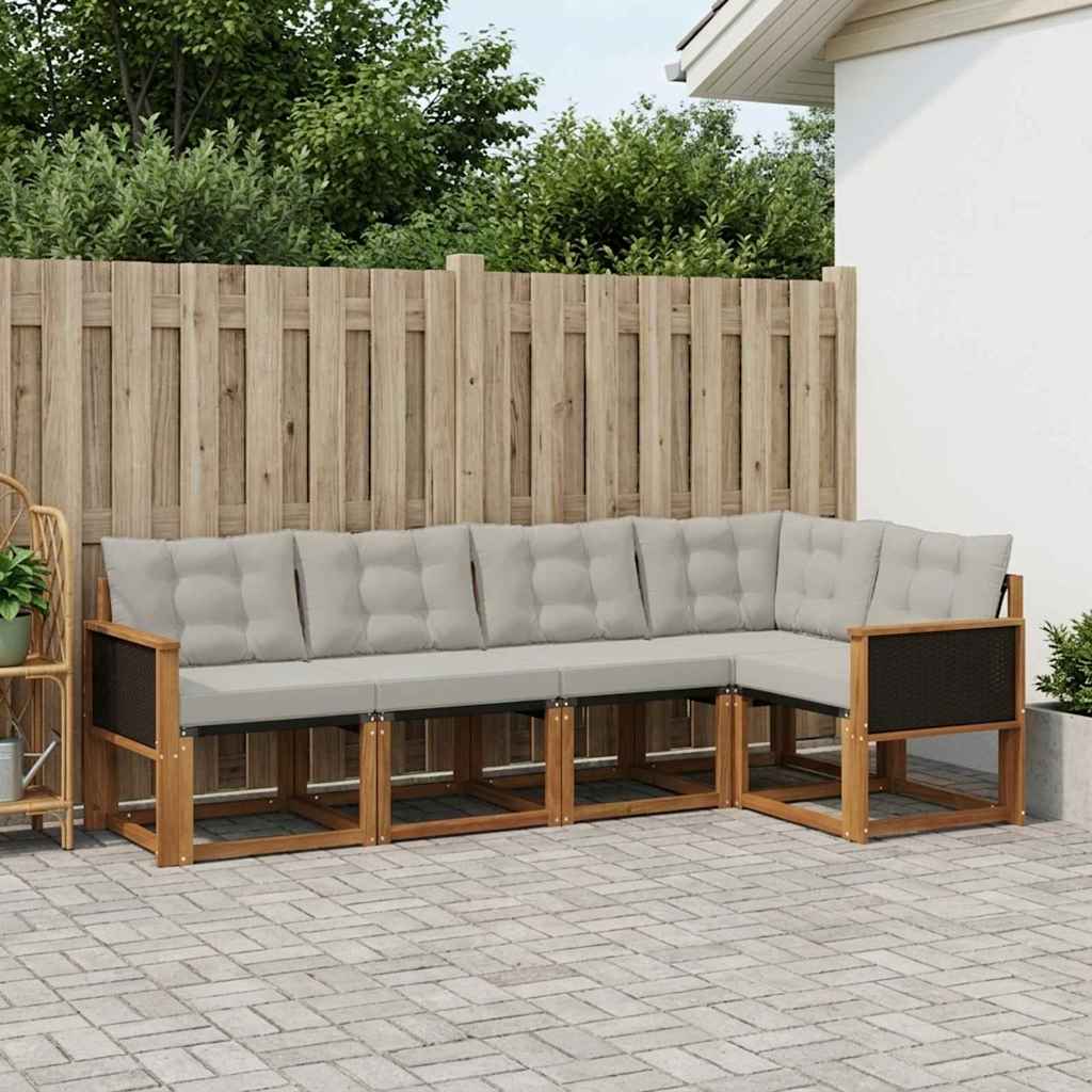 Conjunto de sofás de exterior 5 pcs Blanco y Gris Claro