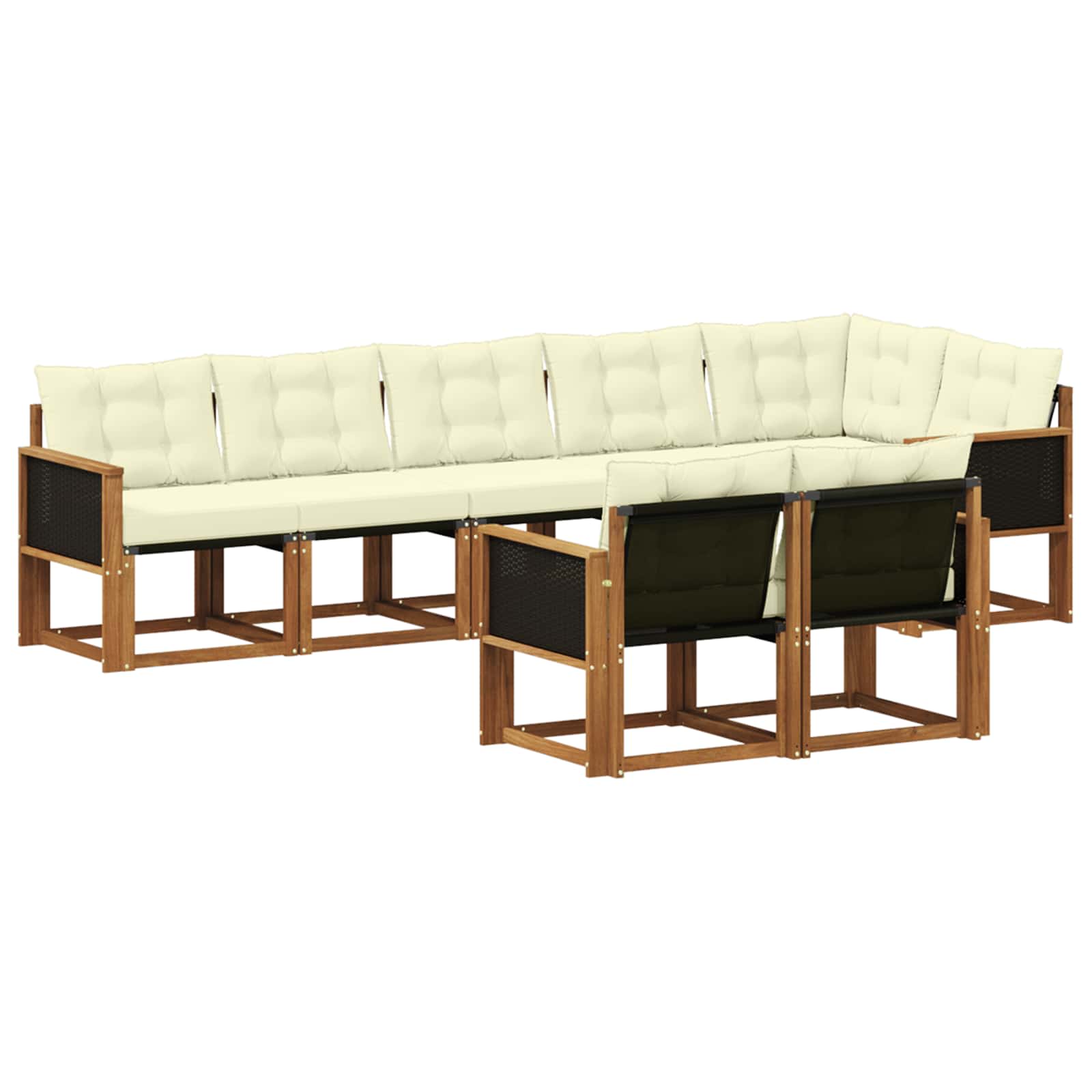 Conjunto de sofás de exterior con cojín 8 pcs Natural y Crema