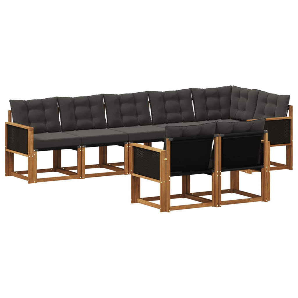 Conjunto de sofás de exterior con cojín 8 pcs Natural y negro