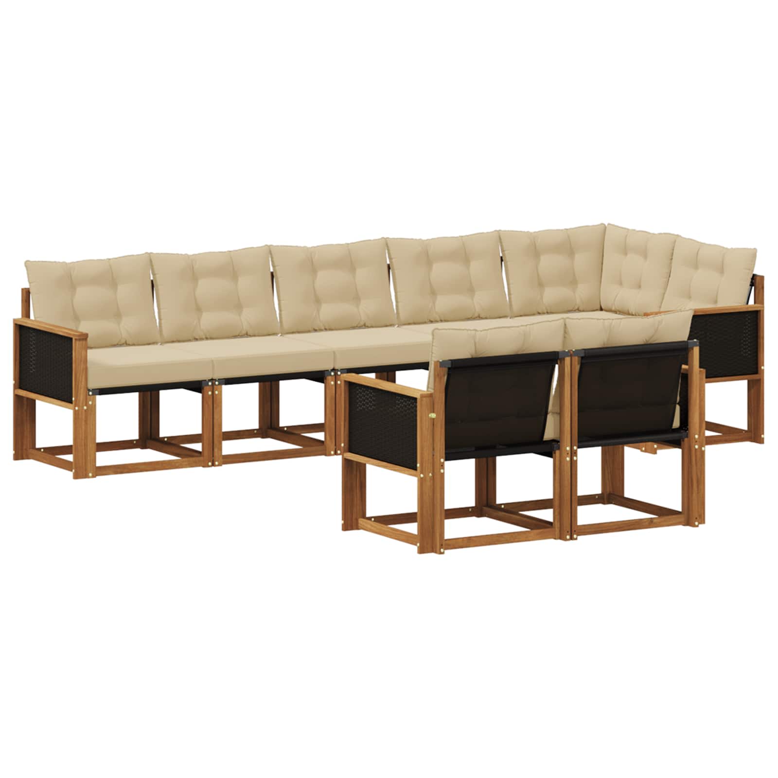 Conjunto de sofás de exterior con cojín 8 pcs Natural y Beige