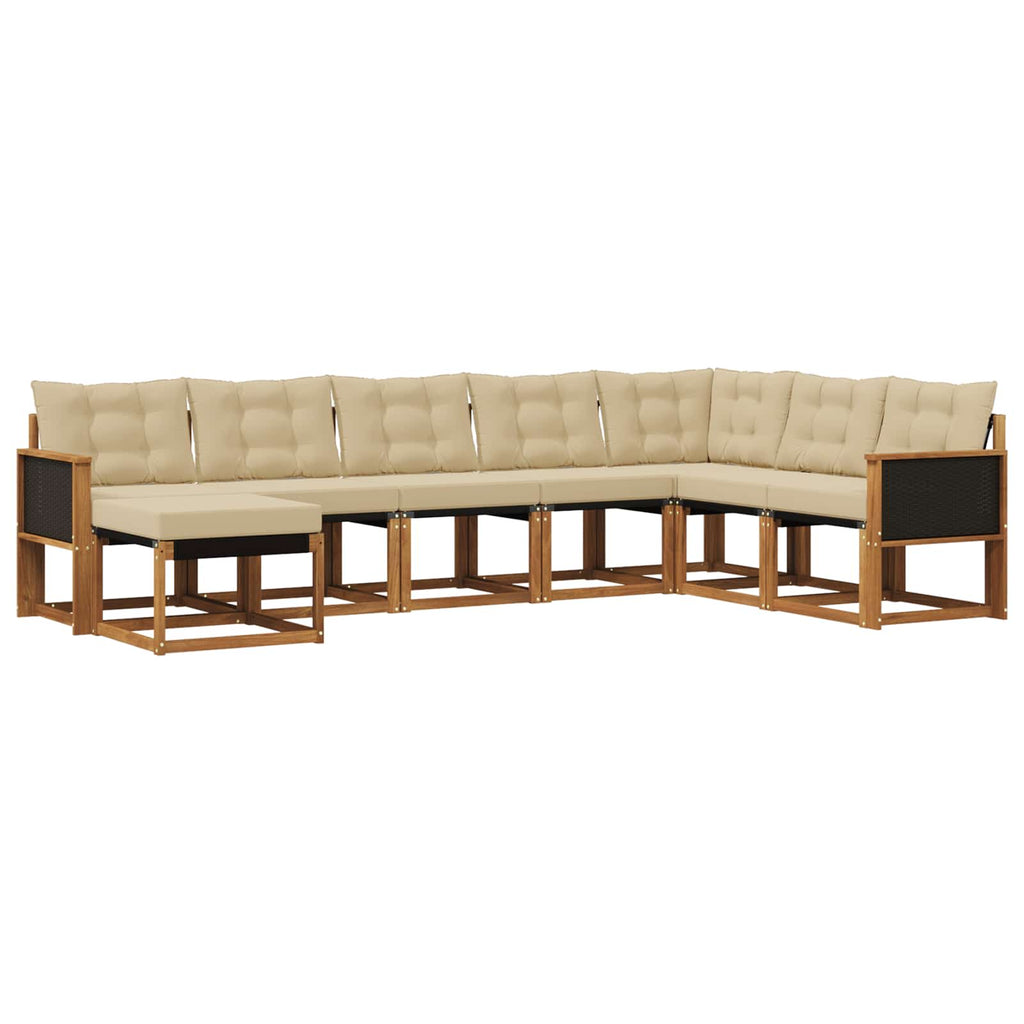 Conjunto de sofás de exterior con cojín 8 pcs Natural y Beige