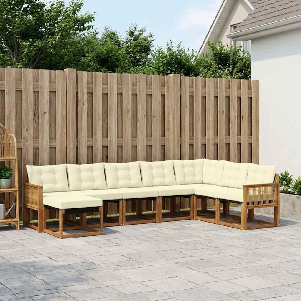 Conjunto de sofás de exterior 8 pcs Natural y Crema