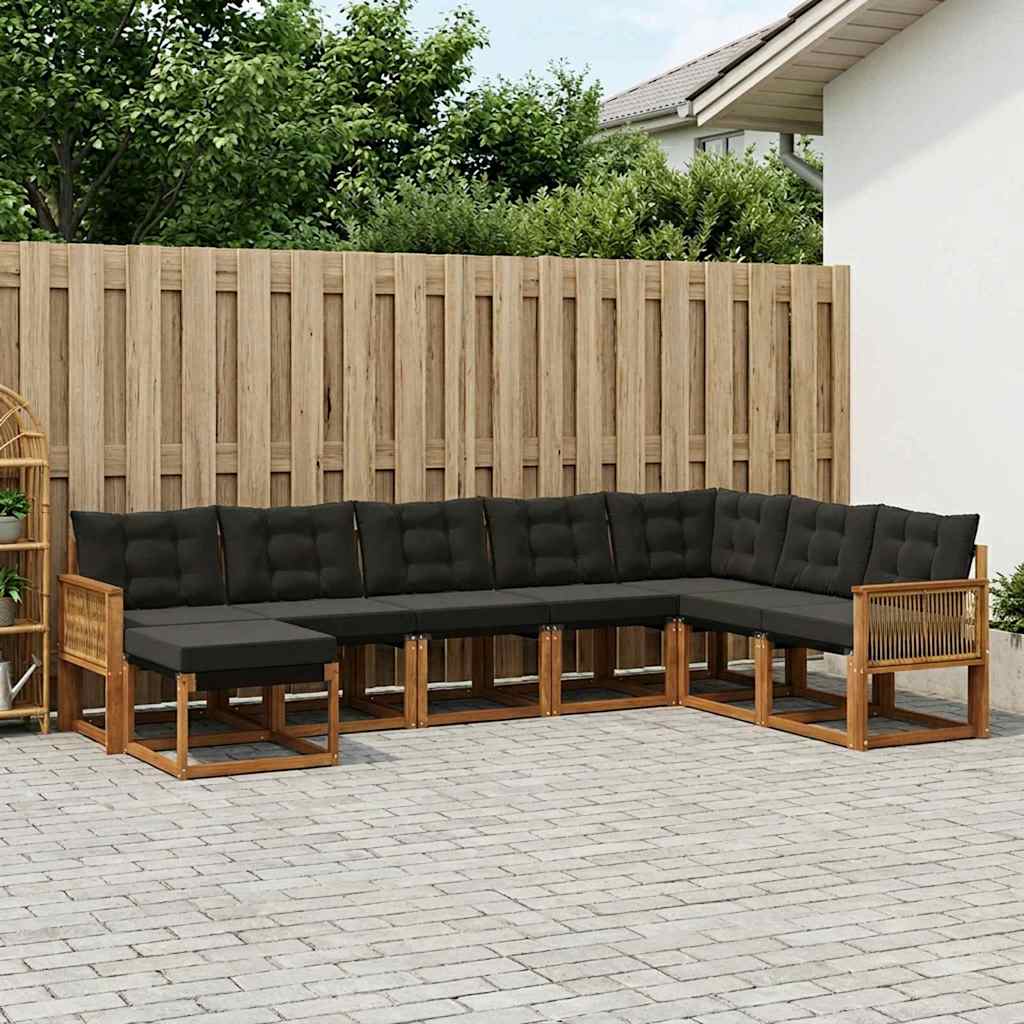 Conjunto de sofás de exterior 8 pcs Natural y negro