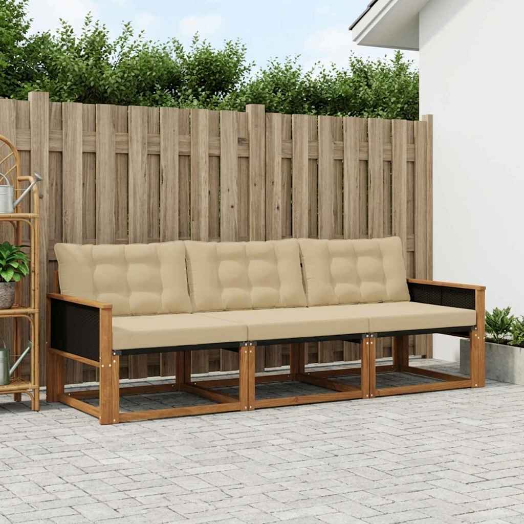 Conjunto de sofás de exterior con cojín 10 pcs Blanco y Crema