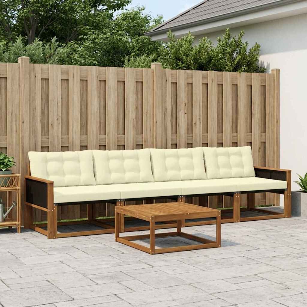 Conjunto de sofás de exterior con cojín 5 pcs Natural y Crema
