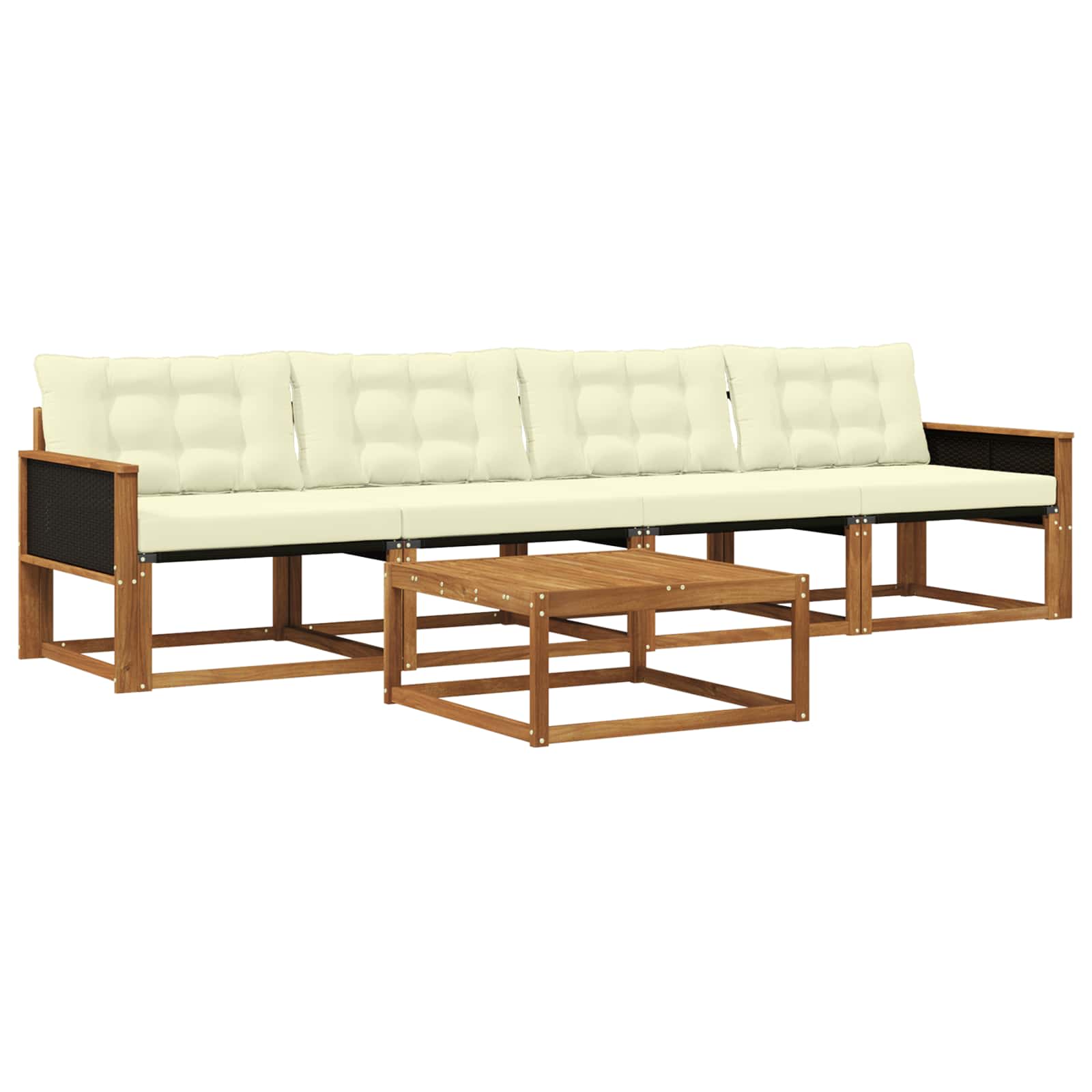 Conjunto de sofás de exterior con cojín 5 pcs Natural y Crema