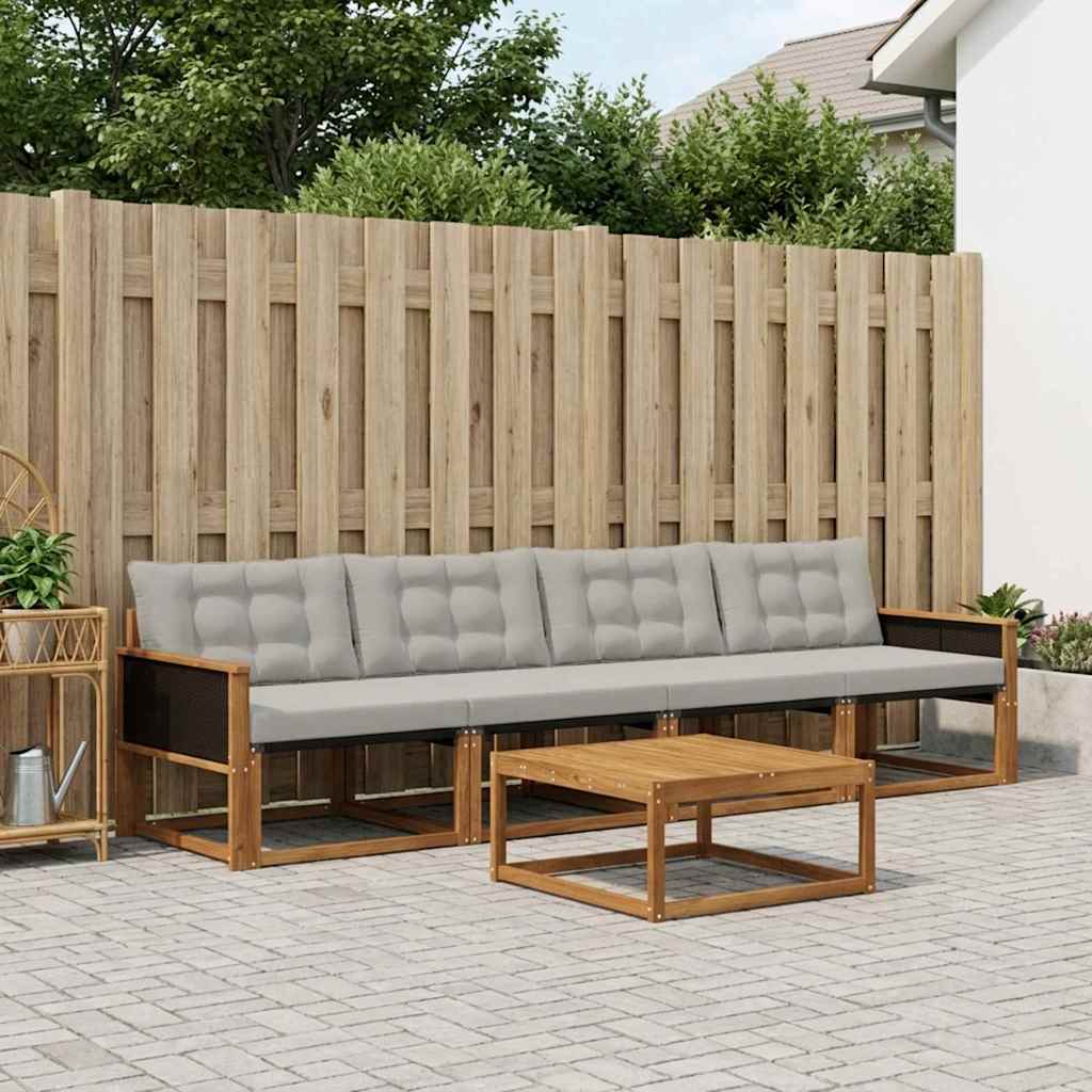 Conjunto de sofás de exterior 5 pcs Natural y Crema Poliéster