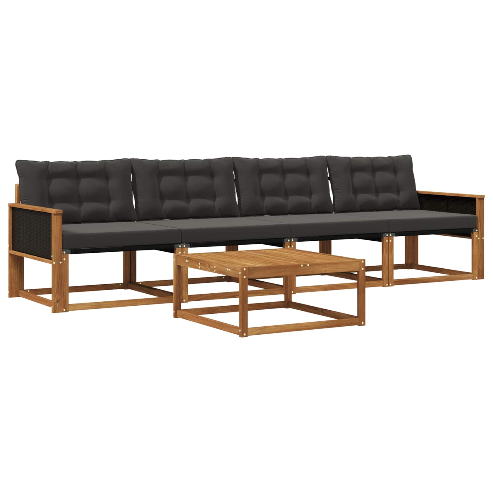 Conjunto de sofás de exterior con cojín 5 pcs Natural y negro