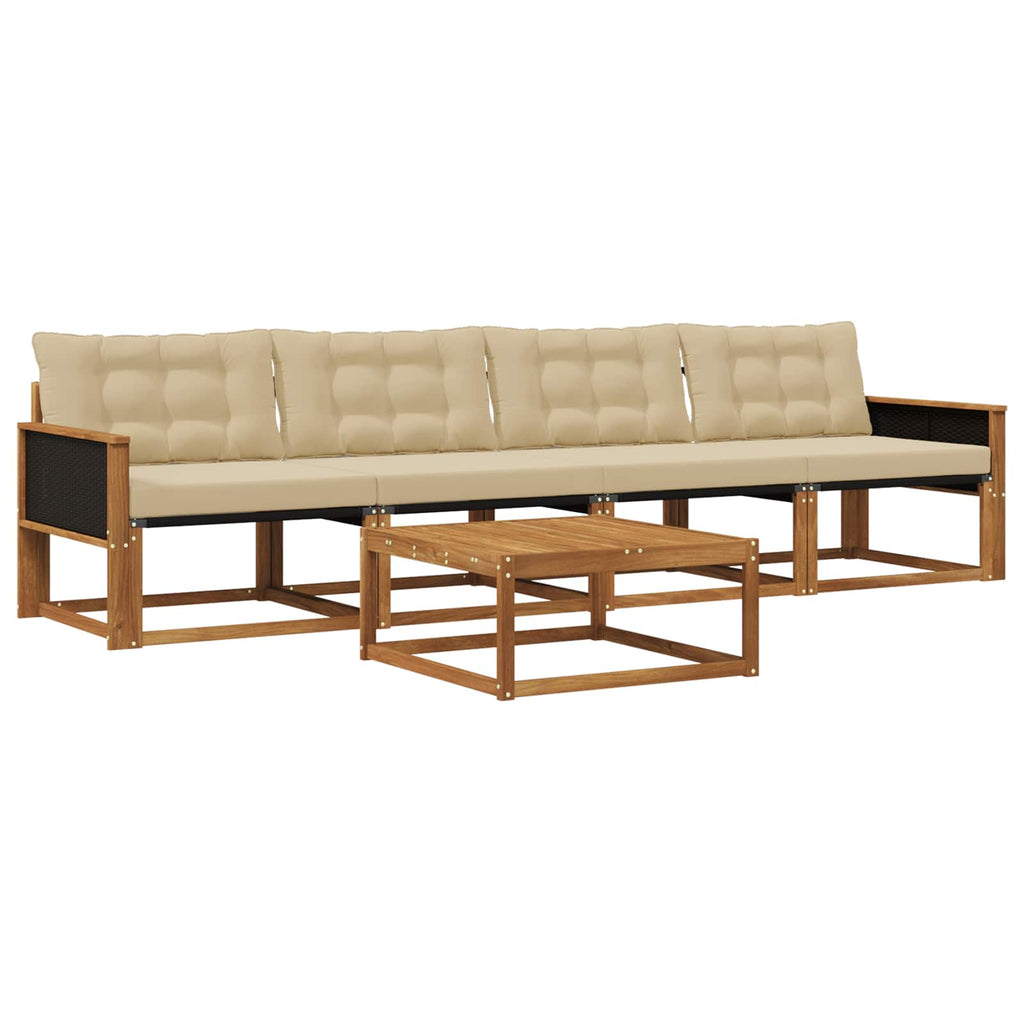 Conjunto de sofás de exterior con cojín 5 pcs Natural y Beige