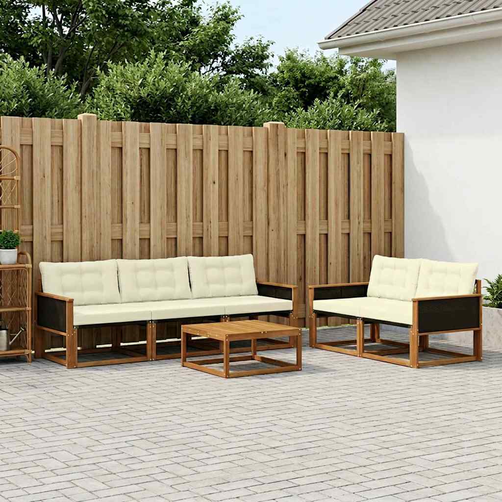 Conjunto de sofás de exterior con cojín 6 pcs Natural y Crema
