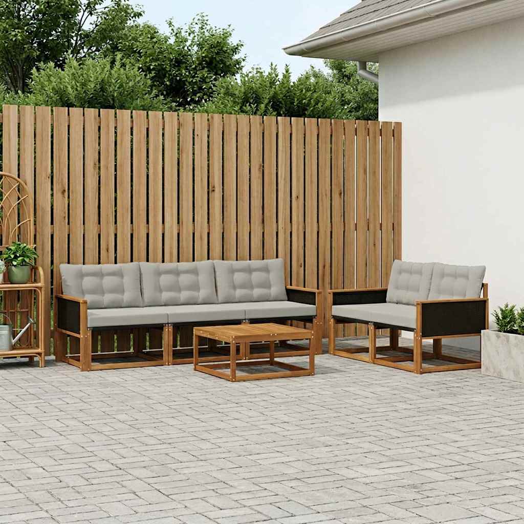 Conjunto de sofás de exterior 6 pcs Natural y Gris Claro