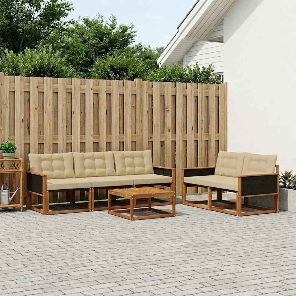 Conjunto de sofás de exterior con cojín 6 pcs Natural y Beige