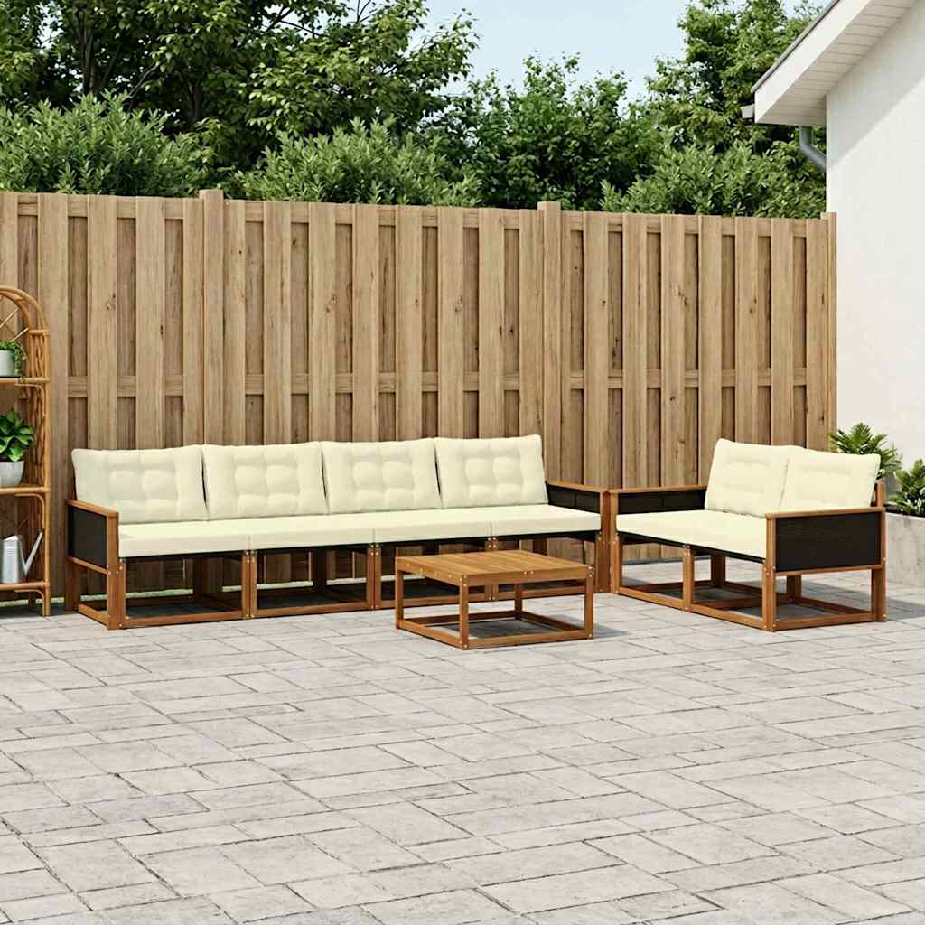 Conjunto de sofás de exterior con cojín 7 pcs Natural y Crema