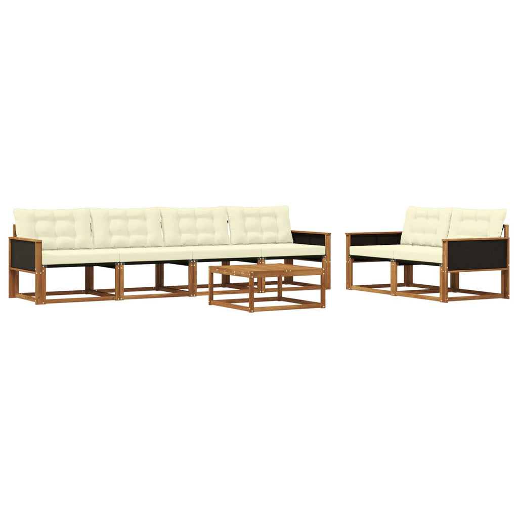 Conjunto de sofás de exterior con cojín 7 pcs Natural y Crema