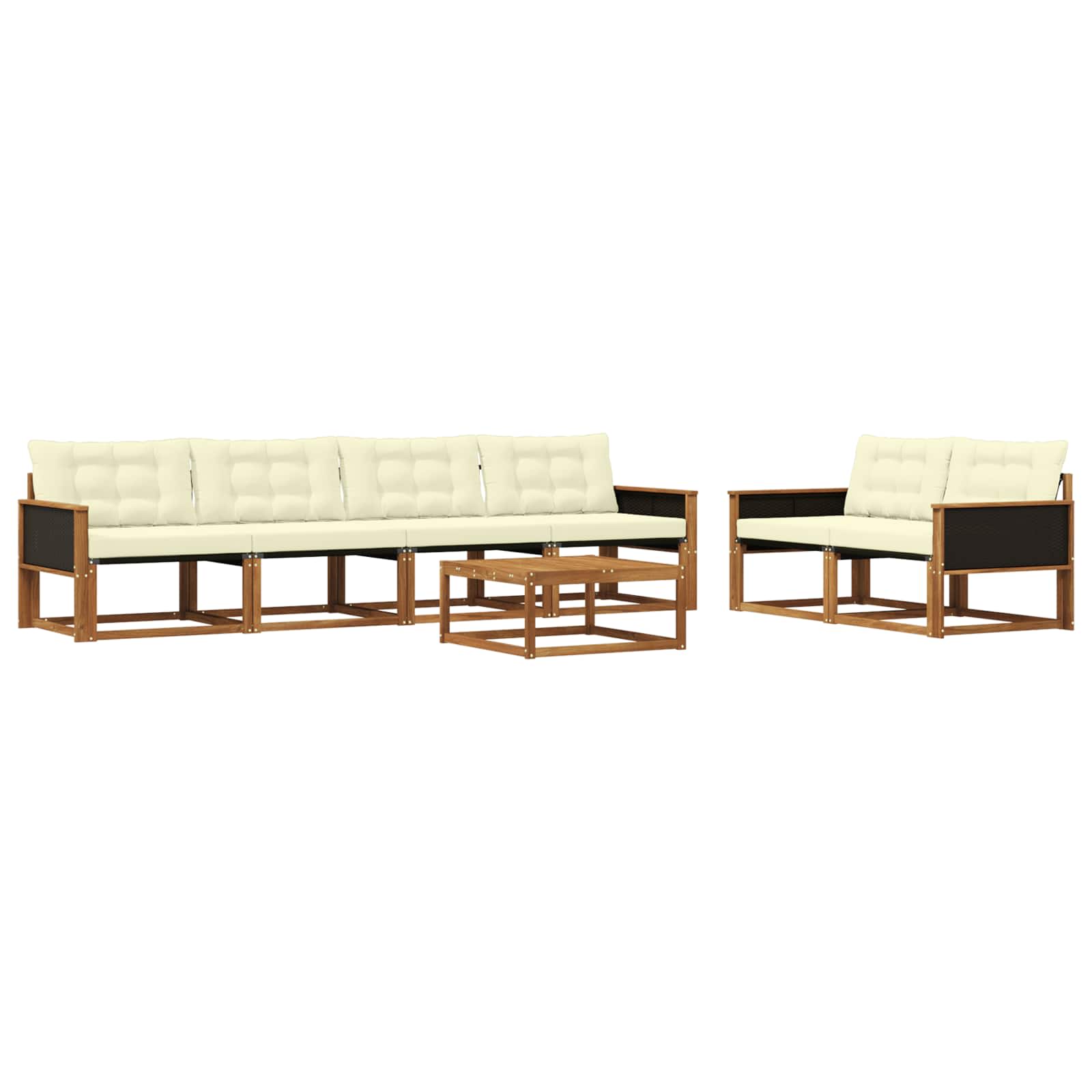 Conjunto de sofás de exterior con cojín 7 pcs Natural y Crema
