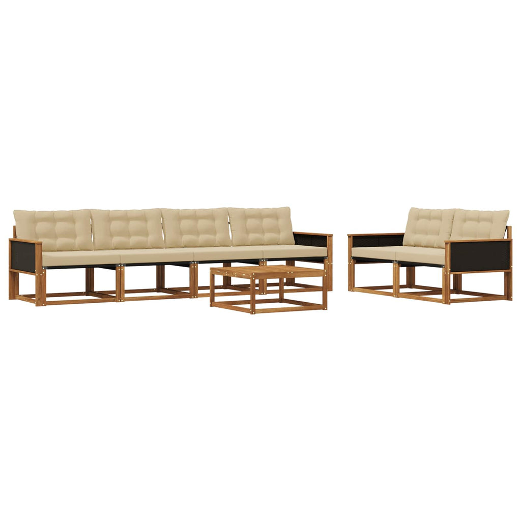 Conjunto de sofás de exterior con cojín 7 pcs Natural y Beige