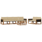 Conjunto de sofás de exterior con cojín 7 pcs Natural y Beige