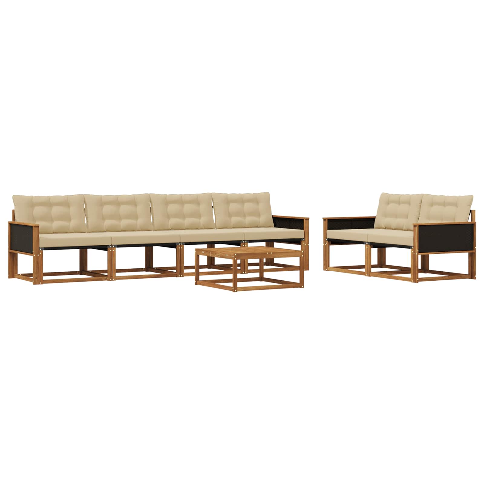 Conjunto de sofás de exterior con cojín 7 pcs Natural y Beige