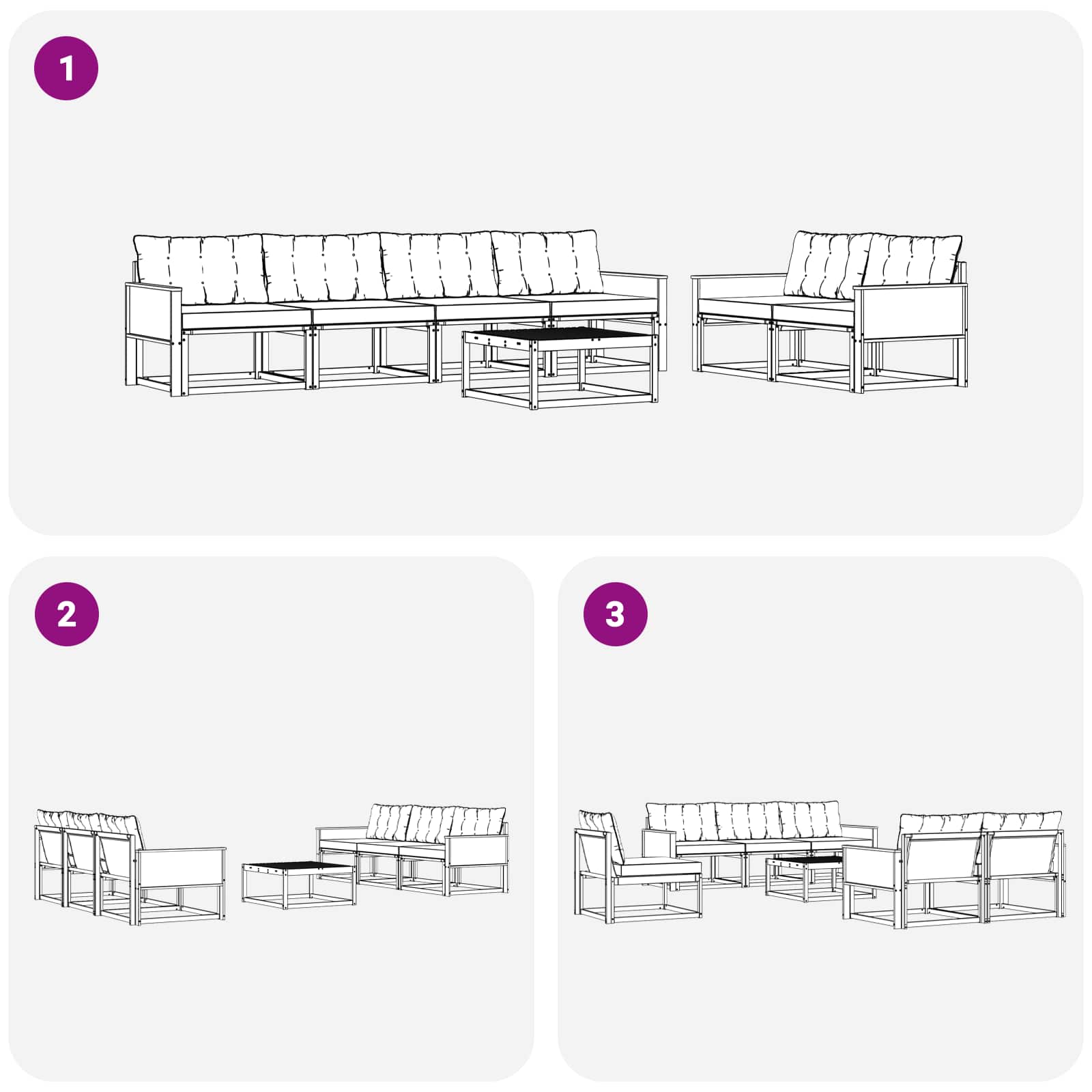 Conjunto de sofás de exterior con cojín 7 pcs Natural y Beige
