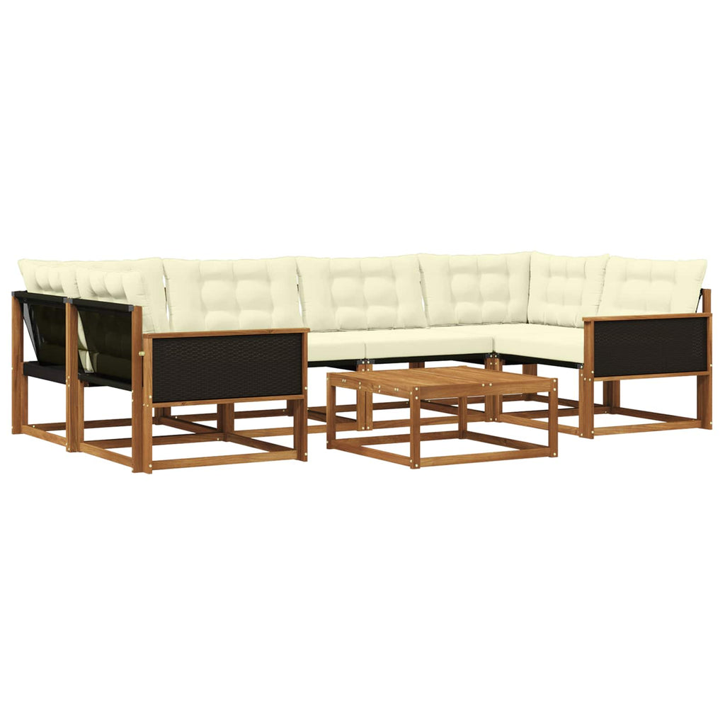 Conjunto de sofás de exterior con cojín 7 pcs Natural y Crema