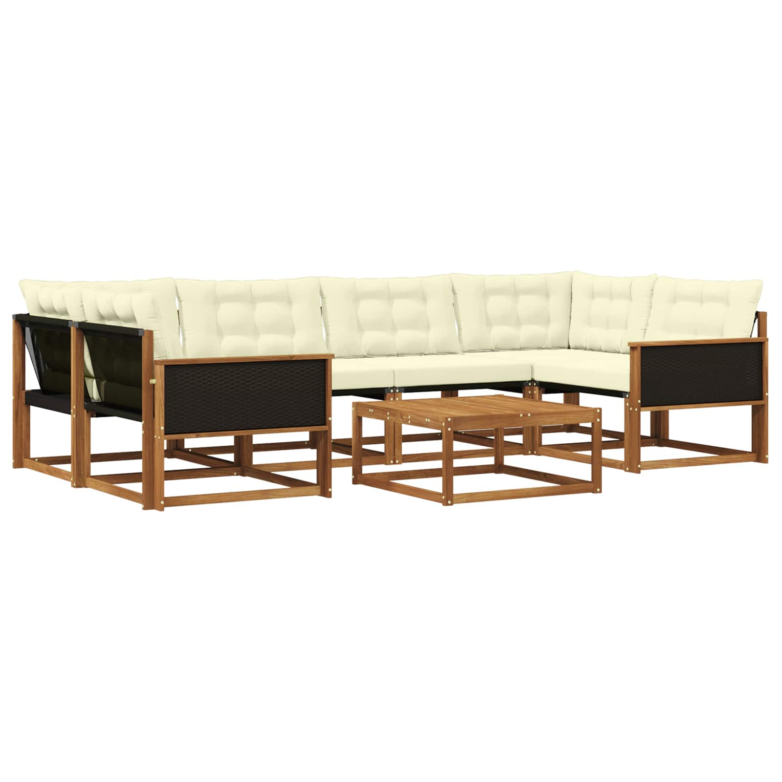 Conjunto de sofás de exterior con cojín 7 pcs Natural y Crema