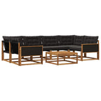 Conjunto de sofás de exterior con cojín 7 pcs Natural y negro