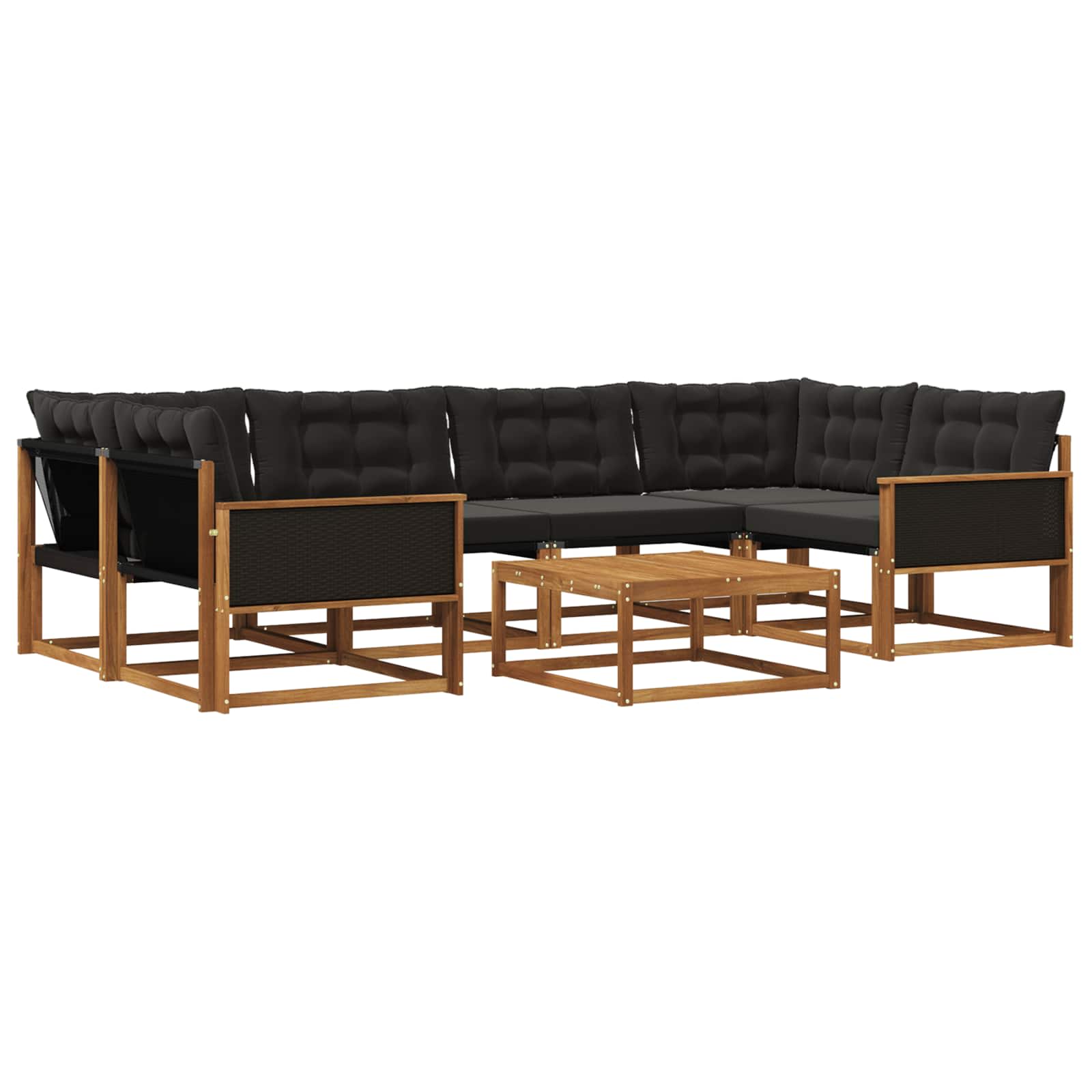 Conjunto de sofás de exterior con cojín 7 pcs Natural y negro