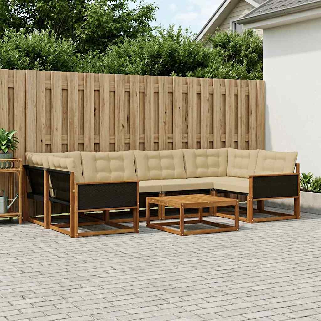 Conjunto de sofás de exterior con cojín 7 pcs Natural y Beige