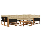Conjunto de sofás de exterior con cojín 7 pcs Natural y Beige