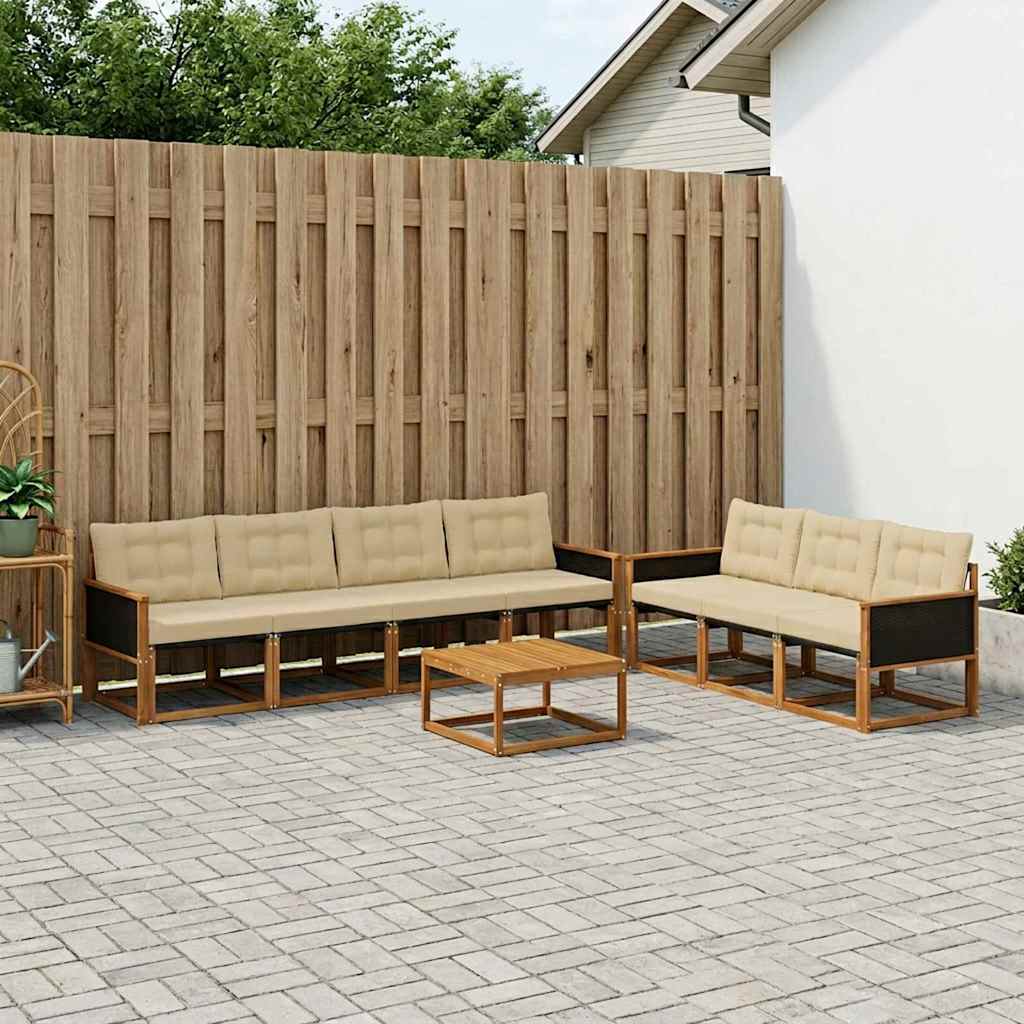Conjunto de sofás de exterior con cojín 8 pcs Natural y Beige