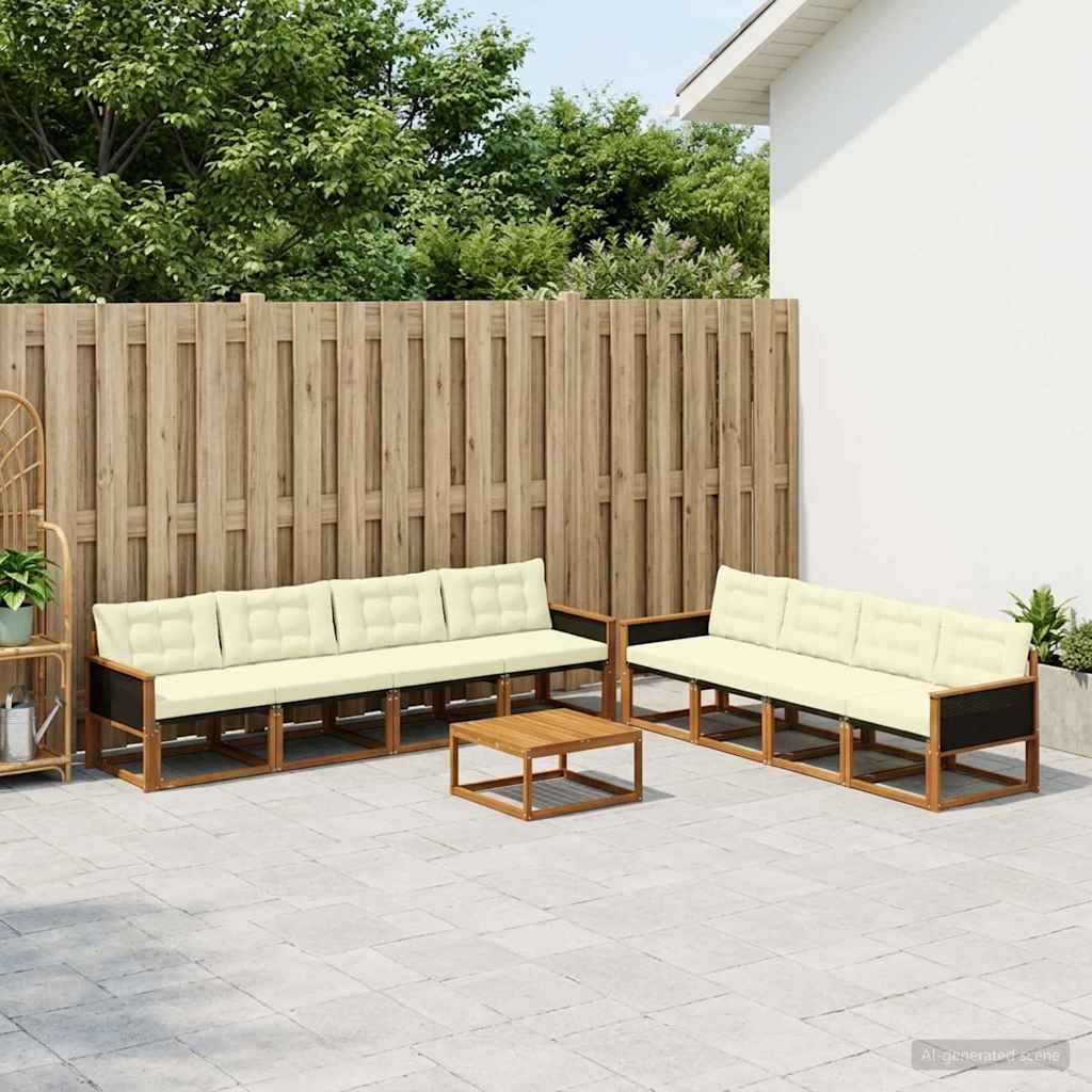 Conjunto de sofás de exterior con cojín 9 pcs Natural y Crema