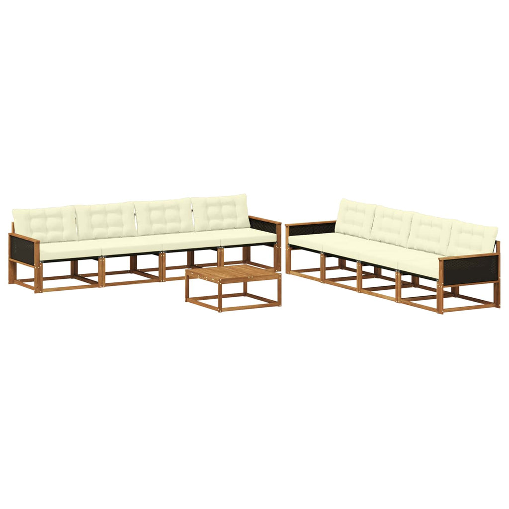 Conjunto de sofás de exterior con cojín 9 pcs Natural y Crema
