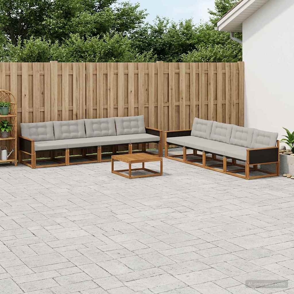 Conjunto de sofás de exterior 9 pcs Natural y Gris Claro