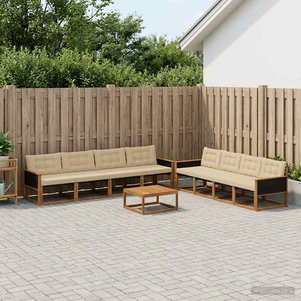 Conjunto de sofás de exterior con cojín 9 pcs Natural y Beige
