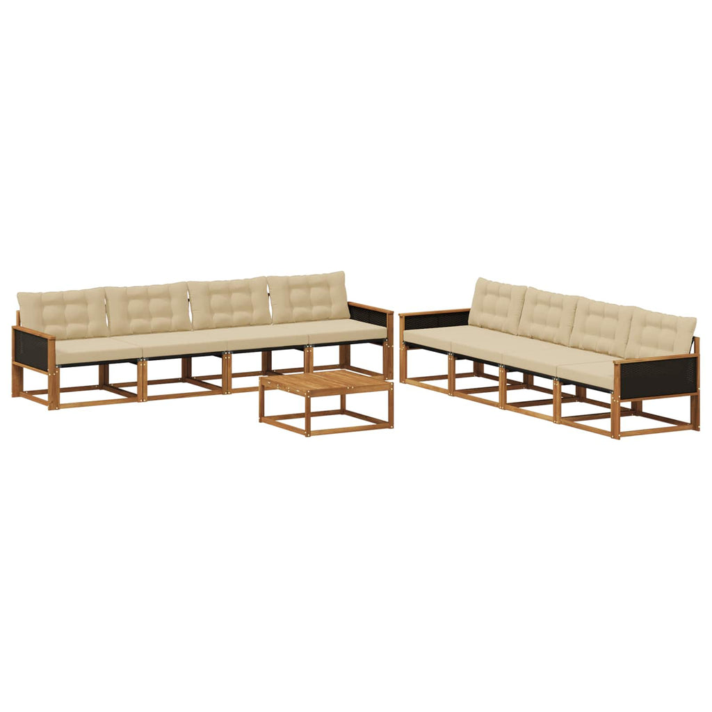 Conjunto de sofás de exterior con cojín 9 pcs Natural y Beige
