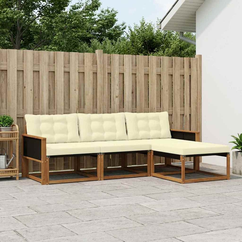 Conjunto de sofás de exterior con cojín 4 pcs Natural y Crema