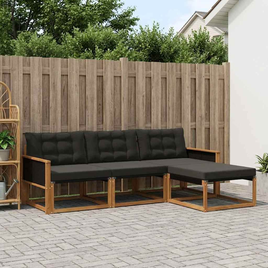 Conjunto de sofás de exterior con cojín 4 pcs Natural y negro