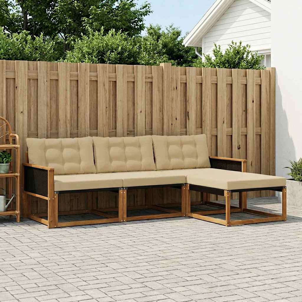 Conjunto de sofás de exterior con cojín 4 pcs Natural y Beige