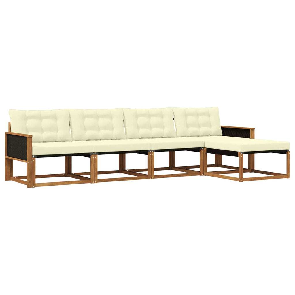 Conjunto de sofás de exterior con cojín 5 pcs Natural y Crema