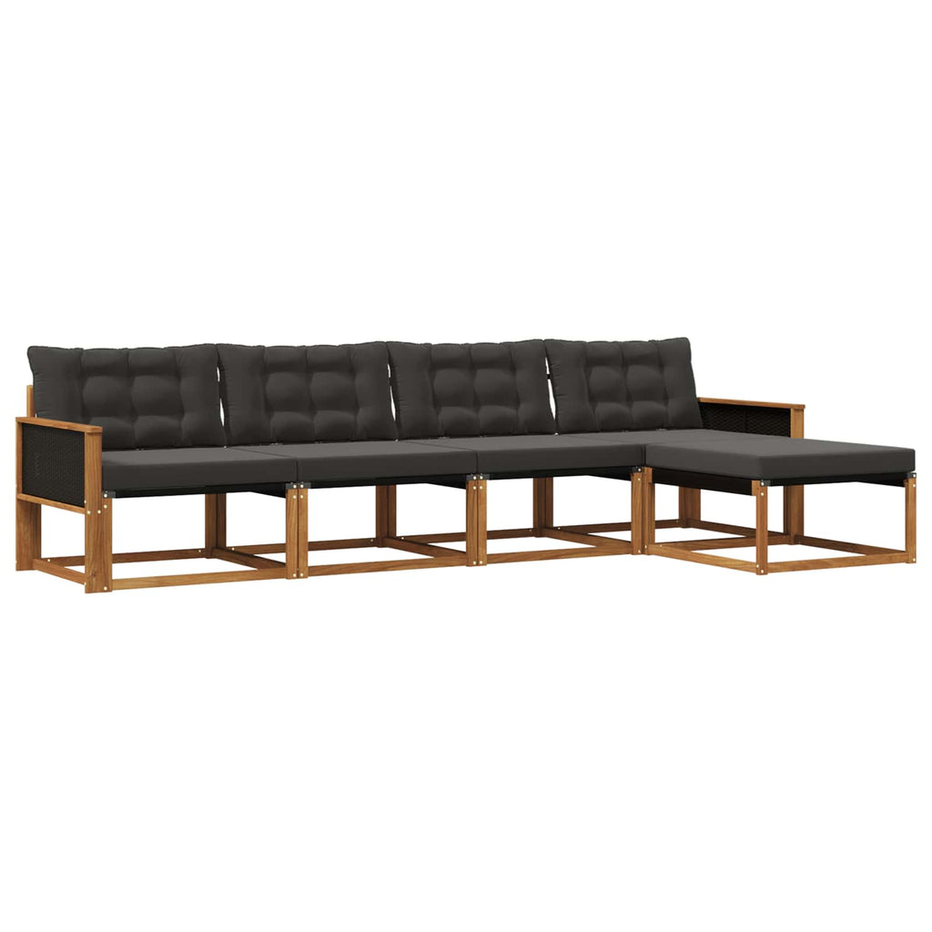 Conjunto de sofás de exterior con cojín 5 pcs Natural y negro