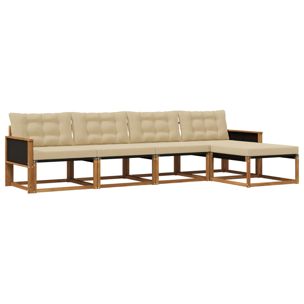Conjunto de sofás de exterior con cojín 5 pcs Natural y Beige