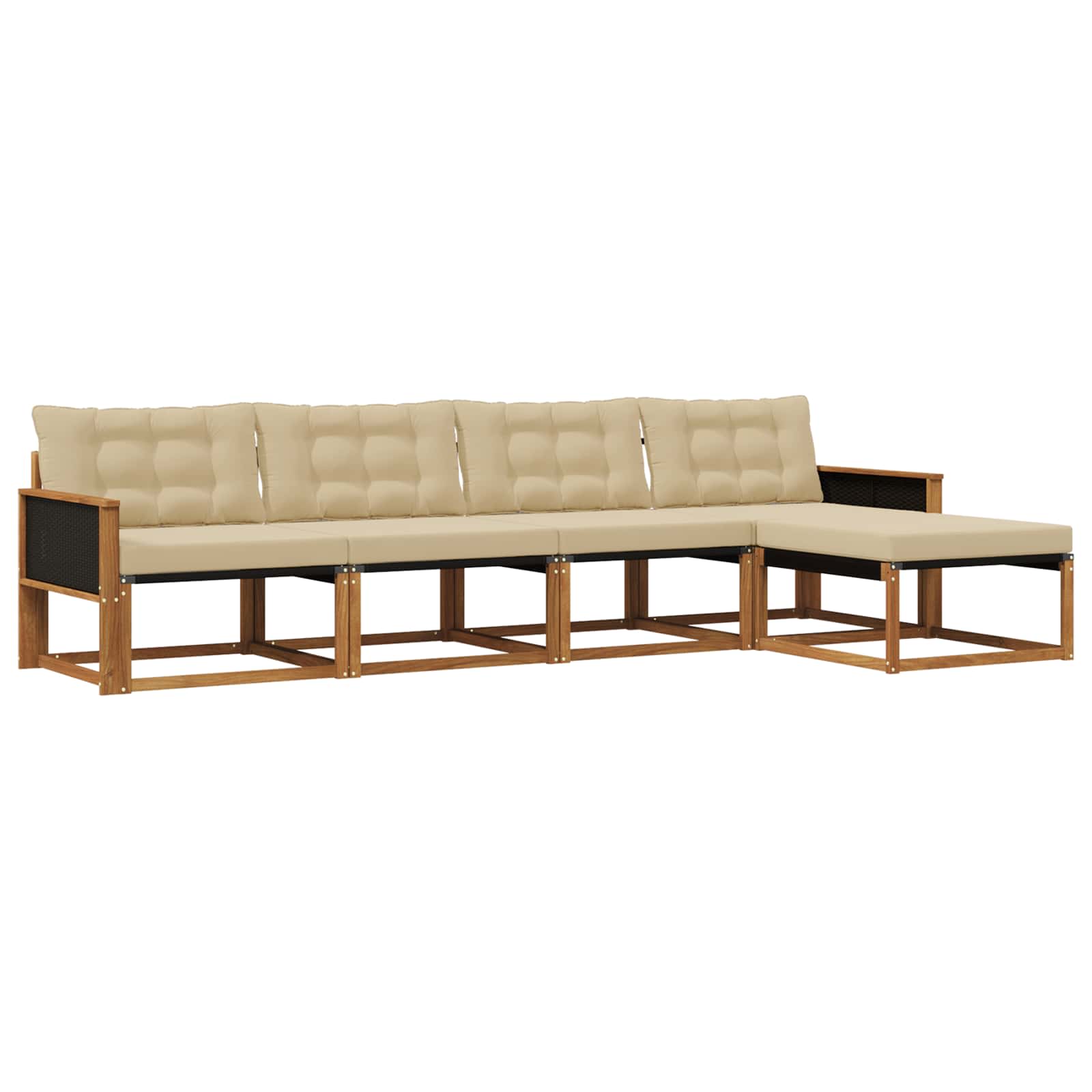 Conjunto de sofás de exterior con cojín 5 pcs Natural y Beige