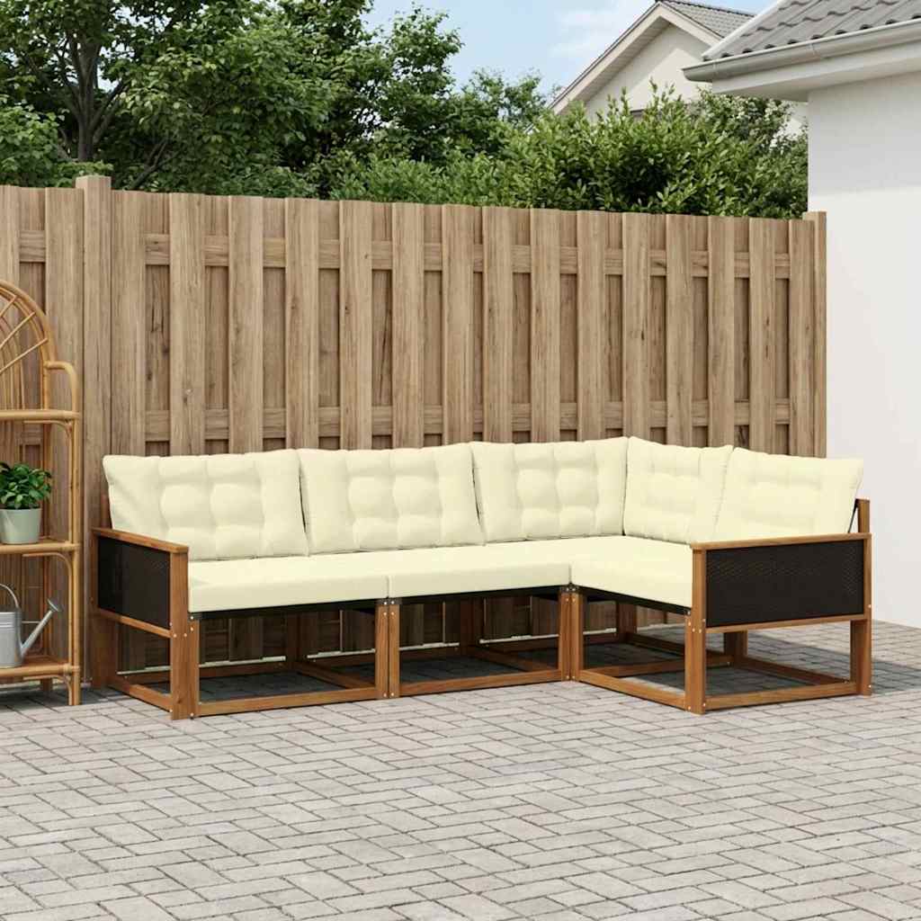 Conjunto de sofás de exterior con cojín 4 pcs Natural y Crema