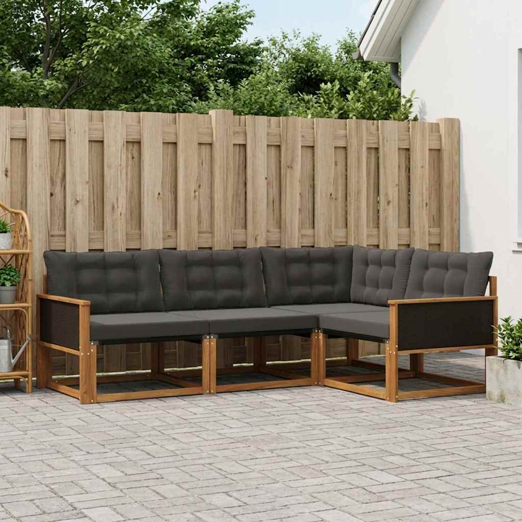 Conjunto de sofás de exterior con cojín 4 pcs Natural y negro