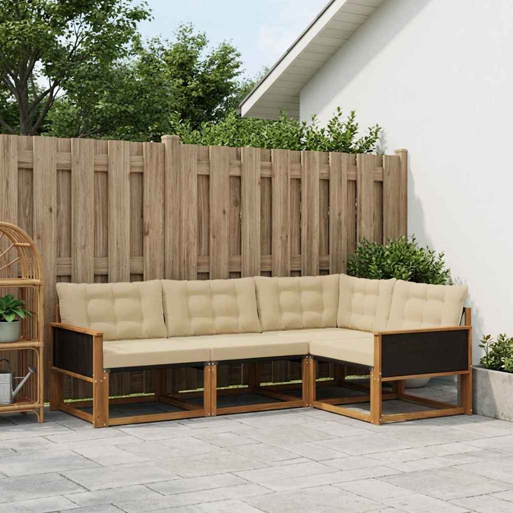 Conjunto de sofás de exterior con cojín 4 pcs Natural y Beige