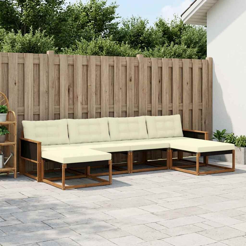 Conjunto de sofás de exterior con cojín 6 pcs Natural y Crema