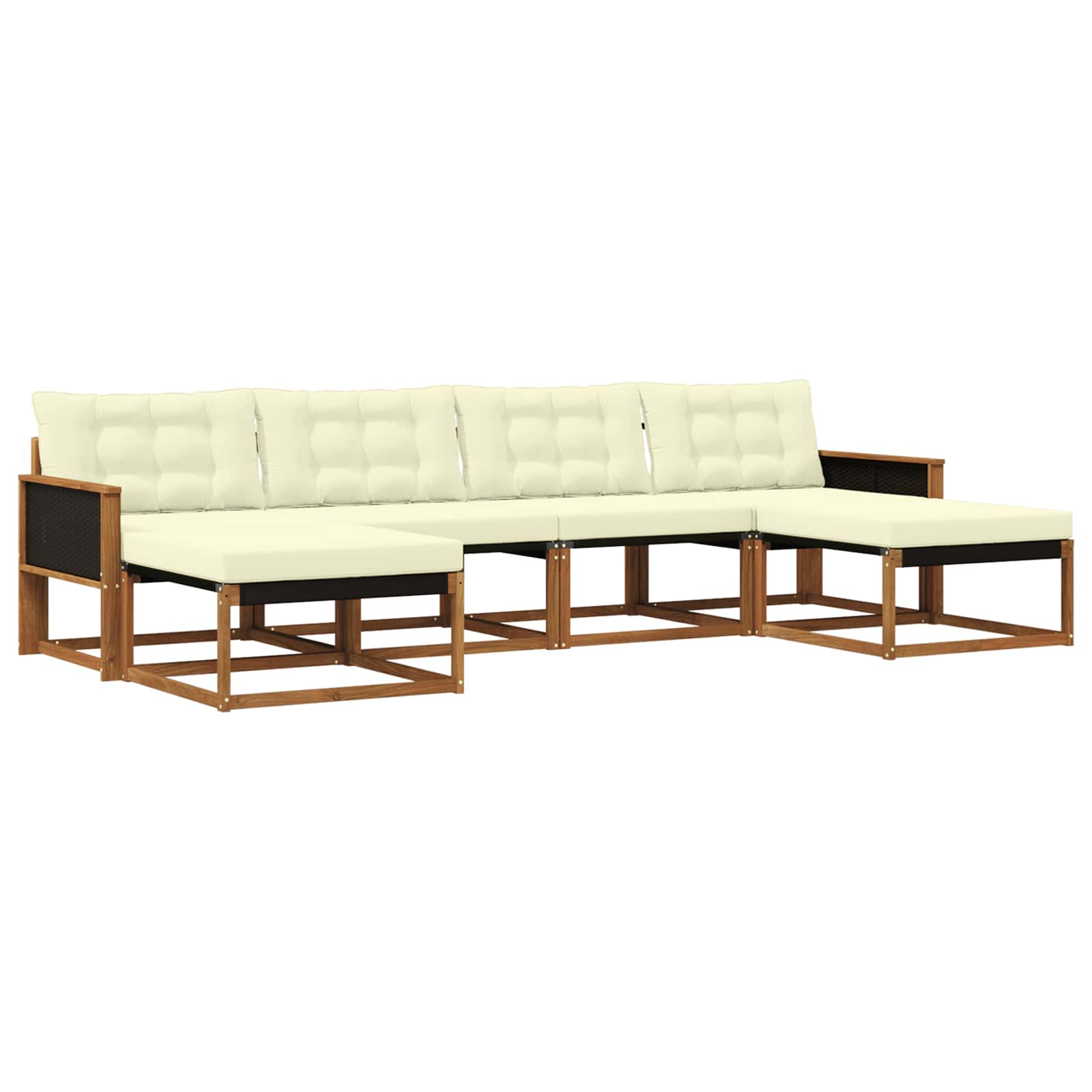 Conjunto de sofás de exterior con cojín 6 pcs Natural y Crema
