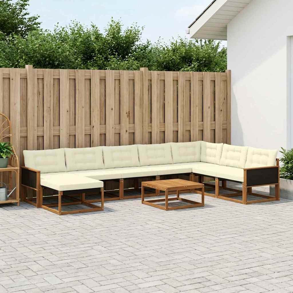 Conjunto de sofás de exterior 9 pcs Blanco y Crema