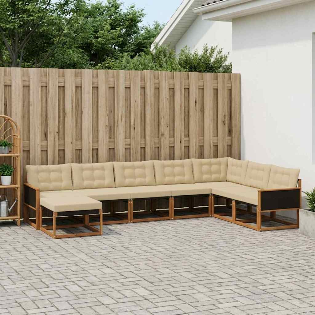 Conjunto de sofás de exterior 9 pcs Blanco y Crema